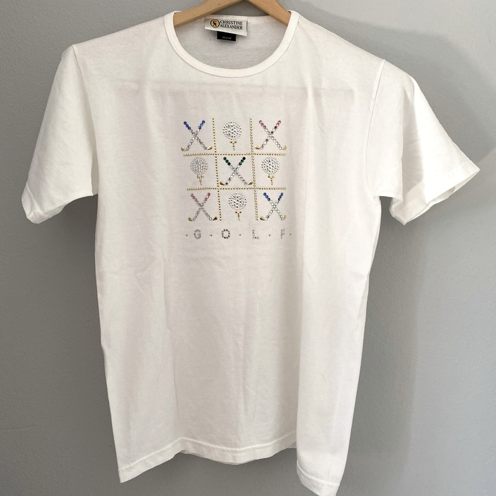 Christine Alexander Golf T-shirt embellish rhinestones Tic tac Golf